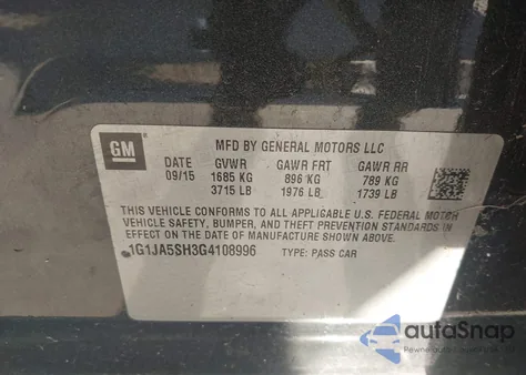 2016 Chevrolet Sonic Ls Auto from USA, damaged, VIN 1G1JA5SH3G4108996